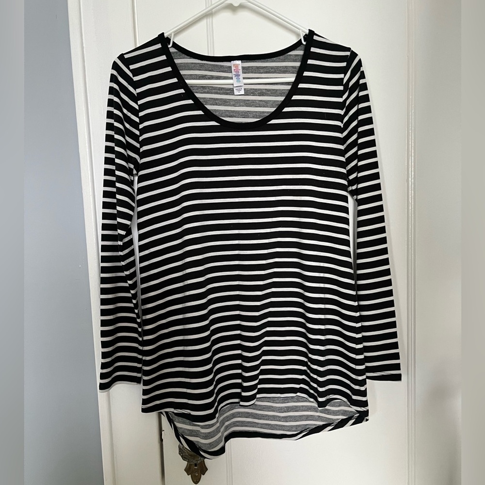 Lularoe Lynnae Black and White Striped Top